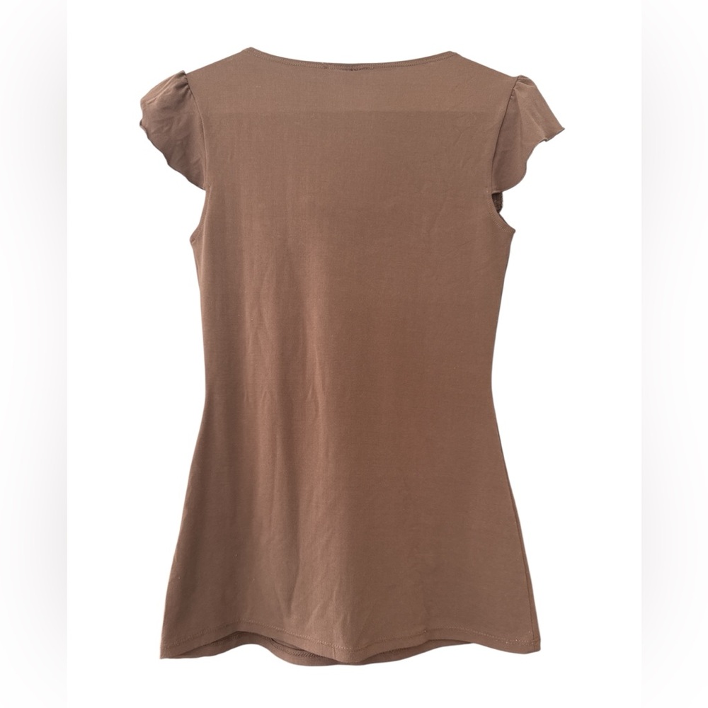 Brown Lace Trim Women's Top - Picture 2 of 3